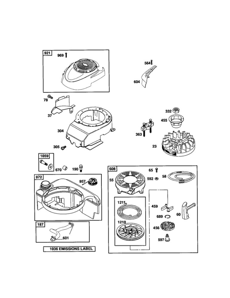 Rewind Starter/Fuel Tank Diagram and Parts List for 124T05-0848-EA  Briggs and Stratton Engine